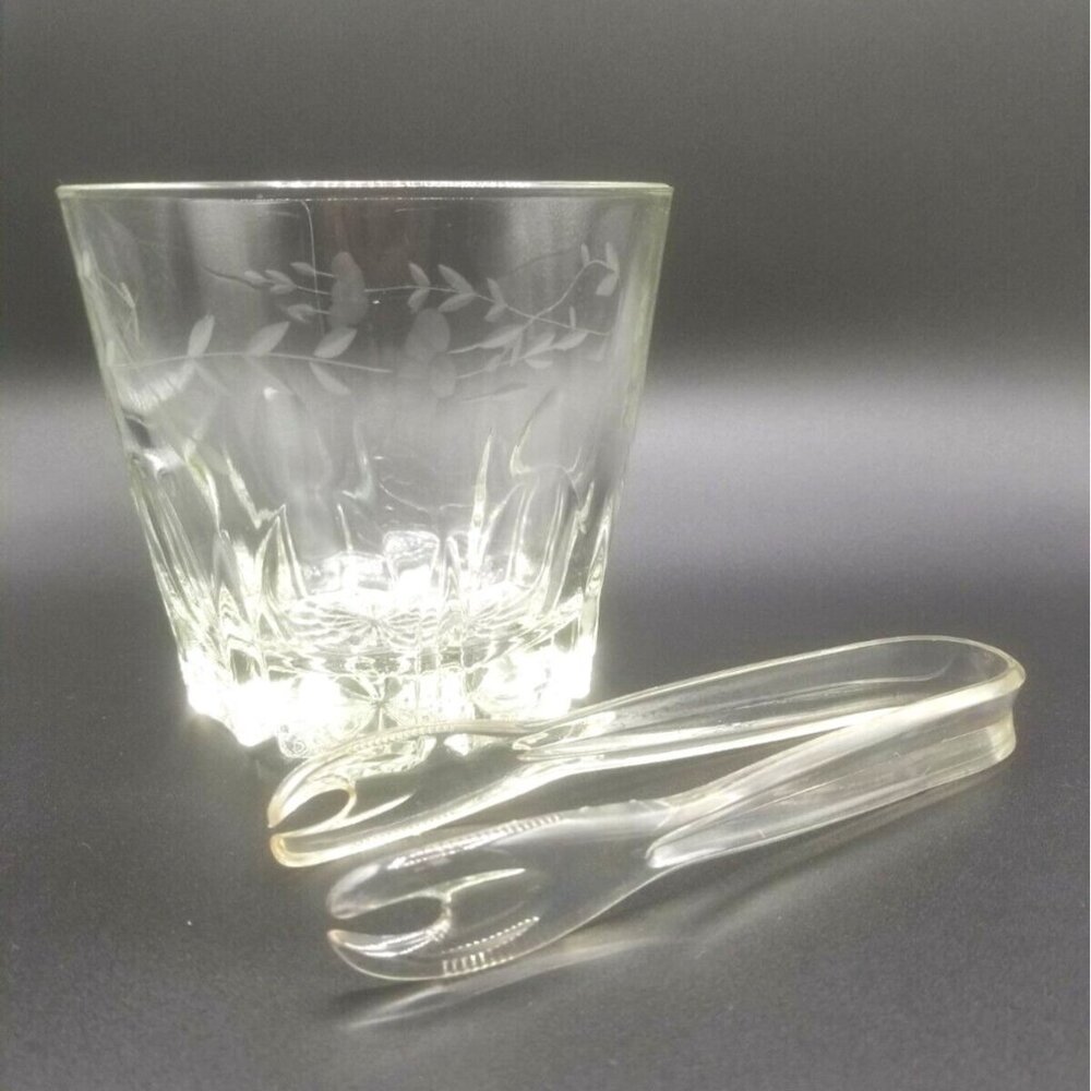 Princess House Heritage Pattern Glass Ice Bucket and Tongs